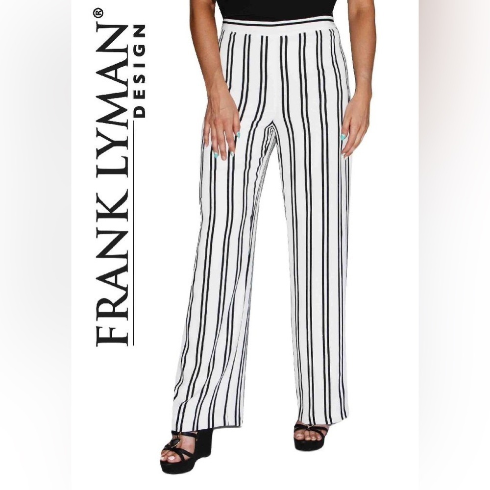 Frank Lyman trouser in off-white with black double stripes straight leg Size 10